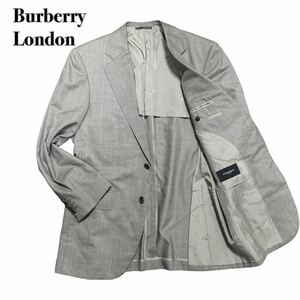 Burberry London バーバリーロンドン シルク テーラードジャケット 2B チェック グレー通年 L相当 1スタ(1円スタート) ビジネス紳士 