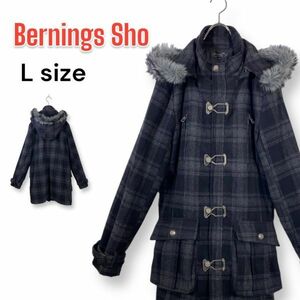 BERNINGS-SHO バーニングスショウ ブラックレーベル メンズ ダッフルコート Lサイズ 黒グレーチェック