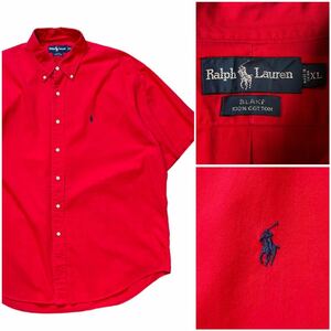 Polo Ralph Lauren ポロ ラルフローレン 半袖シャツ BLAKE XLサイズ ボタンダウン 赤 レッド コットン ツイル ワンポイント 刺繍 ネイビー