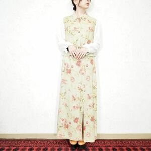 USA VINTAGE f.l.malik FLOWER PATTERNED NO SLEEVE LINEN SET UP ONE PIECE/アメリカ古着花柄ノースリーブリネンセットアップワンピース