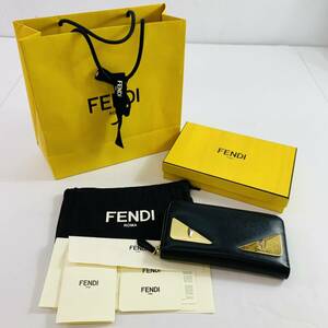 04wy4964▽ 【1円～】 フェンディ FENDI モンスター 長財布 ユニセックス　8M0299-31F-189-8167　ブラック　ラウンドファスナー 中古品