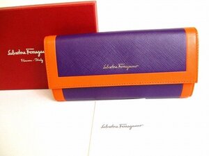 【未使用保管品】 サルバトーレ フェラガモ Salvatore Ferragamo レザー ゴールド金具 2つ折り 長財布 ロングウォレット メンズ レディース