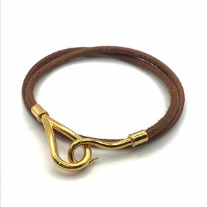 HERMES エルメス ジャンボ レザー 2連 ブレスレット チョーカー ブラウン ゴールド アクセサリー a836