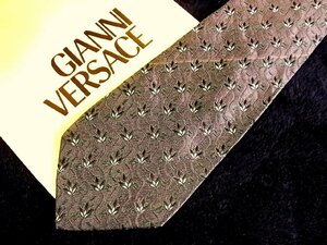 ♪今週の特売980円～♪1389♪状態並品【GIANNI VERSACE】ヴェルサーチ【葉っぱ 植物 柄】ネクタイ♪