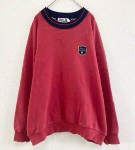 80s 90s　FILA　オールド フィラ　クルーネック　長袖　スウェット　トレーナー　えんじ色　メンズ　Lサイズ　刺繍ワッペン　ヴィンテージ