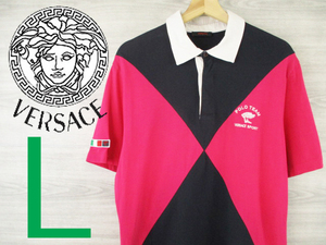 M1491c VERSACE●ヴェルサーチ＜POLO TEAM 刺繍ロゴ 半袖シャツ＞Lサイズ相当●Ricicli17