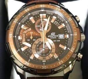 【カシオ】 EDIFICE エディフィス 新品 本革ベルト メンズ 腕時計 100m防水 クロノグラフ CASIO EFR-539L-5AVUDF 未使用品 男性 並行輸入品