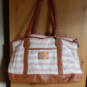 ★送料(850円)込み＊pink adobe＊ピンク系ボーダーのトートバッグ＊