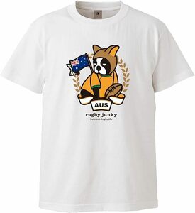 ★ラグビー ジャンキー S 半袖 コットン Tシャツ オーストラリア ワラビーズ クラウディオパンディアーニ ホワイト 白 ワールドカップ 