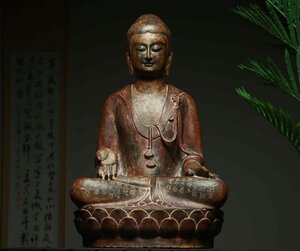 ■観心・時代旧蔵■C2206北魏時代 青石彩絵釈迦牟尼造像 青石細工彫刻★仏教古美術★仏像★細密細工★廃寺旧蔵★廃寺買出品