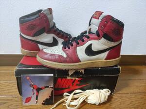 85年製AIRJORDAN1オリジナルCHICAGO 25cm NIKE AIR JORDAN 1 RETRO HIGH OG bred royal つま黒 AJ1 1985 ヴィンテージ ビンテージdeadstock