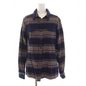 パタゴニア Patagonia フィヨルド フランネル シャツ FJORD FLANNEL SHIRT ボーダー 長袖 コットン 4 L 紺 ネイビー マルチカラー 53915