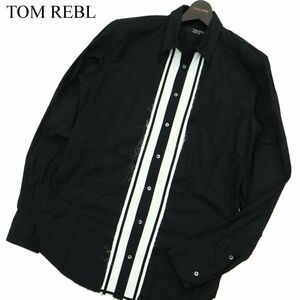 イタリア製★ TOM REBL トムレベル 通年 カットオフ 長袖 ライン デザイン シャツ Sz.50　メンズ 黒 大きいサイズ　A3T09787_8#C