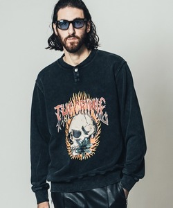 【CRIMIE クライミー 】スウェットL 「VINTAGE OVERDYE SKULL SNAP CREW NECK SWEAT」 スカルプリント 大人の男が似合うルード系ブランド