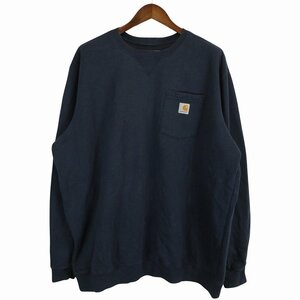 Carhartt カーハート ワンポイントロゴ スウェット 大きいサイズ 胸ポケット ネイビー (メンズ 2XL) 中古 古着 O4007