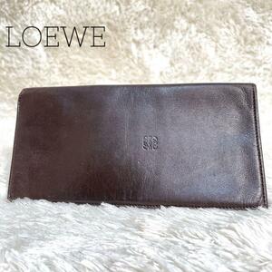 LOEWE　ロエベ　長財布　札入れ　ダークブラウン　レザー　ロゴ型押し