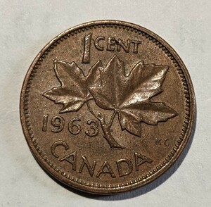 ’1963　カナダ　CANADA　1セント　1CENT　エリザベス2世　メープル　流通品　RH24014