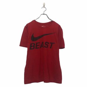 NIKE 半袖 プリント Tシャツ ナイキ Mレッド ブラック ビックロゴ クルーネック 古着卸 アメリカ仕入 a604-6392