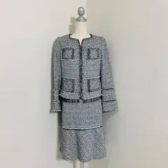 6679. 【美品】COTOO シルク混 ノーカラーツイードスーツ