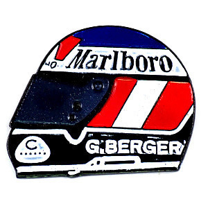 ピンバッジ・ベルガーF1パイロット車レース選手 MARLBORO GERHARD-BERGER HELMET GERMANY◆フランス限定ピンズ