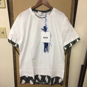 【新品】MSGM 切替デザイン シャツ生地ビッグTシャツ 46サイズ