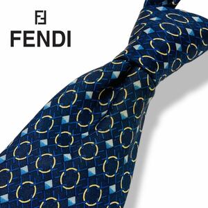 ★1円～★【訳あり美品】 フェンディ FENDI シルク ズッカ柄 ズッキーノ FF ネクタイ レギュラータイ ロゴ ビジネス 通勤 フォーマル 718