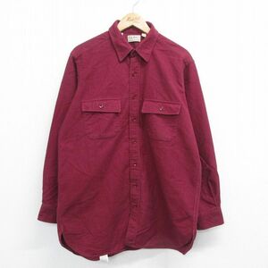 XL/古着 エルエルビーン LLBEAN 長袖 ヘビー フランネル シャツ メンズ 80s ロング丈 コットン エンジ 23oct13 中古 トップス