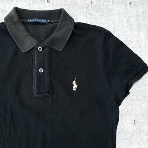 RALPH LAUREN ポロシャツ ワンピース ワンポイント ラルフローレン　　ロゴボタン ロング 裾スリット ブラック 玉10070