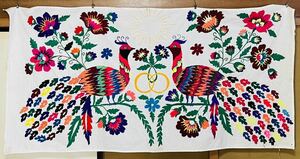 ウズベキスタン スザニ 刺繍 ビンテージ suzani 古布 壁掛け タペストリ 鳥
