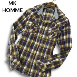 MK HOMME ミッシェルクラン オム 秋冬★ 長袖 ウエスタン チェック ネル シャツ Sz.46 メンズ　A4T13302_C#B