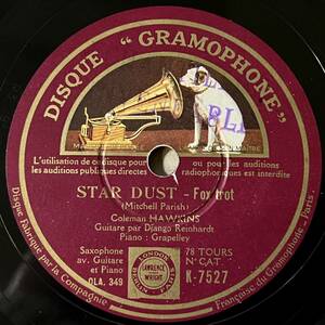 COLEMAN HAWKINS w DJANGO REINHARDT Disque Gramophone Star Dust/ Avalon FRENCH ORIGINAL!! 