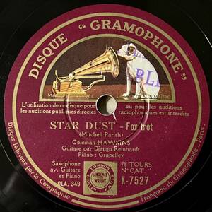 【S】COLEMAN HAWKINS w DJANGO REINHARDT Disque Gramophone Star Dust/ Avalon FRENCH ORIGINAL!! 