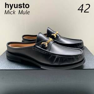 新品 hyusto ヒュースト イタリア製 ビットモカ レザー ミュール MICK MULE シューズ 42 定6.49万 メンズ 黒 ローファー サンダル 送料無料