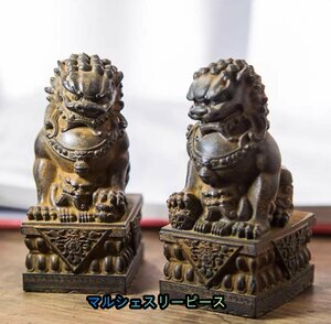 中国 ライオン 狛犬 2匹 茶寵 茶置物 鎮紙 茶道 置物 中国美術 装飾 収蔵コレクション