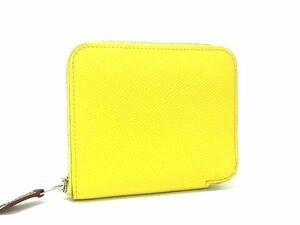 1円■美品■ HERMES エルメス アザップ コンパクト シルクイン ヴォーエプソン ラウンドファスナー 財布 D刻印 2019年 イエロー系 FD2401