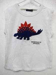 【送料無料】moujonjon★ムージョンジョン　ノースリーブ Tシャツ　ステゴザウルス 刺繍 白 110cm ■管理番号L27391SSA24-231019-10