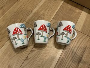 ♪キャスキッドソン　大きなマグカップ　陶器 きのこ　マッシュルーム　Cath Kidston カラフル　3個セット　USED♪