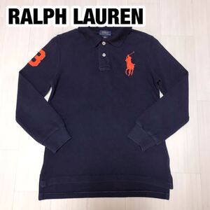 POLO RALPH LAUREN ポロ ラルフローレン 長袖ポロシャツ 7 130-64 ネイビー ビッグポニー 刺繍ポニー 背番号 ユース