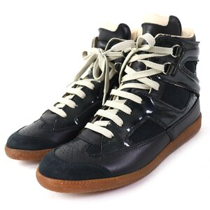 極美品 Maison Margiela 22 メゾンマルジェラ22 スウェード×レザー ジャーマントレーナー ハイカットスニーカー 黒 38 伊製 レディース