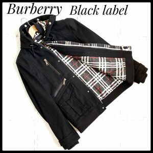 高級紳士服　定番人気　美品　バーバリーブラックレーベル ウール 中綿コート アウター フード キュプラ チェック BURBERRY
