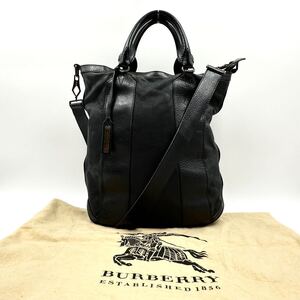 【極上】【定価15万】BURBEREY バーバリー 2WAY ショルダーバック トートバッグ オールレザー 大容量 ビジネス 通勤 メンズ ブラック