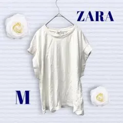 ザラ　ノースリーブTシャツ　ホワイト　ユニセックス　Uネック　袖幅ビック　M