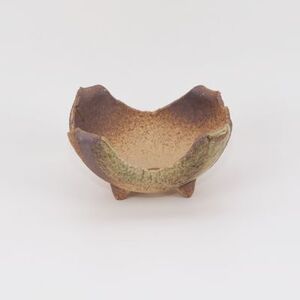 盆栽鉢 萬古焼 茶オリベ 4号 縁曲げ 幅12cm×奥行10.5cm×高7cm 陶器 ミニ盆栽盆栽 苔玉鉢 コケ 盆栽妙