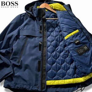 極美品/Lサイズ●近年品 ヒューゴボス 機能性 3way ナイロン パーカー 中綿ジャケット HUGO BOSS ライナーベスト ロゴライン 撥水性 襟ロゴ