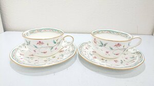 【美品】Noritake　ノリタケ　ティーカップとソーサーのセット　花更紗　金縁　ペアで♪　ボーンチャイナ　キングラム（イ）