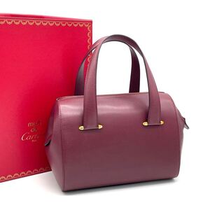 1円 極美品 Cartier カルティエ マストライン カーフレザー ボルドー ミニボストン ハンドバッグ 