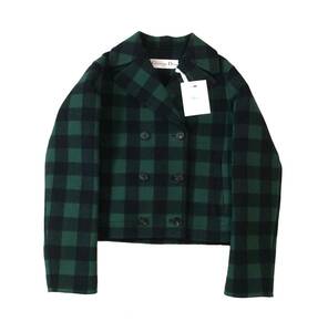 美品 Christian Dior クリスチャンディオール チェック ウールジャケット ショートコート Pコート 19-20AW ブラック/グリーン FRANCE製 40