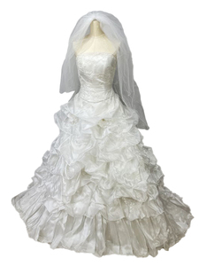 Milow ウエディング ドレス 7Tサイズ ベール付き 調整可能 ウェディング フォト婚 写真 白 撮影