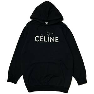 国内正規品 22SS CELINE HOODIE IN COTTON FLEECE WITH ARTIST PRINT M 黒 アーティストプリントコットンフリースフーディ パーカ 本物