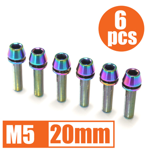 64チタン合金ボルト M5×20mm P0.8 6本セット ワッシャー付き テーパーキャップ ゆうパケット対応 焼き色有り Ti-6Al-4V☆